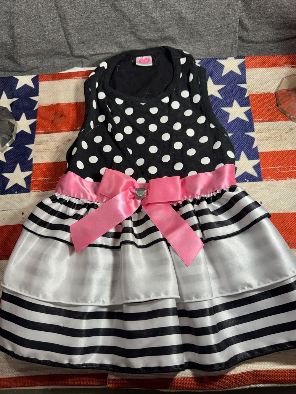 Pet Dress by  - Black & White Polka Dot with Pink Bow